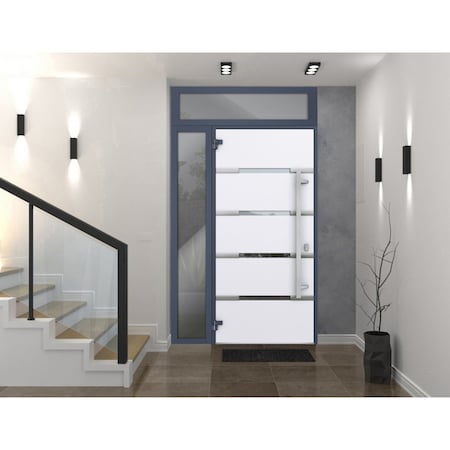 Vdomdoors Steel Door Deux 1105 Gray Graphite Sidelight and Transom Window Stainless Inserts Single Modern Pai DEUX1105EXD-GRE-W36+14 x H80+16-Right-hand Inswing