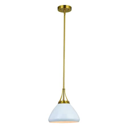 Vaxcel Dayna 1-Light 10 in W Satin Brass Gold and Glossy White Cone Pendant Light, Ceiling Fixture P0369R