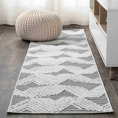 Jonathan Y Jazz High-Low Pile Art Deco Geometric Black/Ivory 2 ft. x 8 ft. Indoor/Outdoor Runner Rug SBH106A-28
