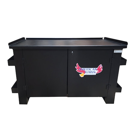 American Hawk Industrial Automotive Transmission TableWith Closing Doors - Black, Shop Table with Liquid Runoff Tray WDT- 4K- BLK