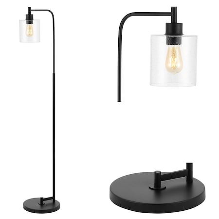 Jonathan Y Axel Modern 60" Iron/Seeded Glass Farmhouse Industrial LED Floor Lamp, Black JYL3079A