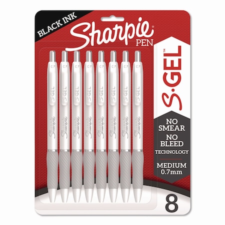 Sharpie S-Gel Fashion Barrel Gel Pen, Retractable, Medium 0.7 mm, Black Ink, Pearl White Barrel, 8PK 2169762