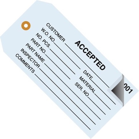 Box Packaging 2 Part Inspection Tag Accepted No 5 4-3/4L x 2-3/8W Blue 500/Pack G21011