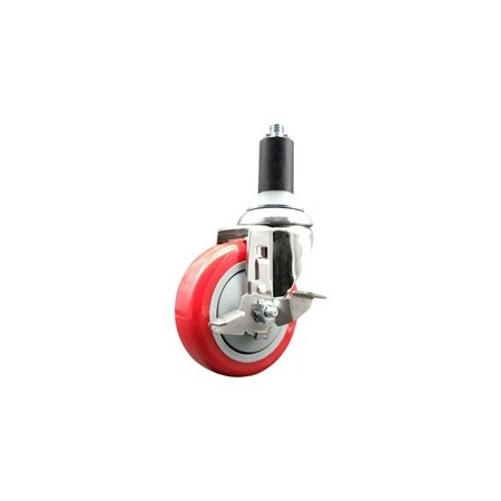 Service Caster 4 Inch 316SS Red Polyurethane Swivel 1-3/8 Inch Expanding Stem Caster Brake SCC-SS316EX20S414-PPUB-RED-TLB-138