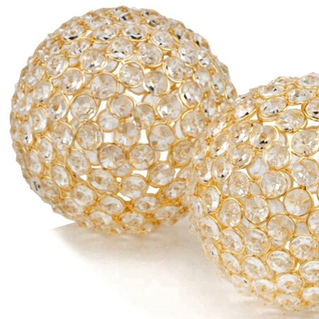 Homeroots Set Of Two 5" Gold And Faux Crystal Bling Spheres, 2PK 383757