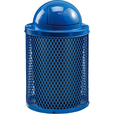 Global Industrial Outdoor Diamond Steel Recycling Trash Can, Dome Lid, 36 Gallon, Blue B3178690