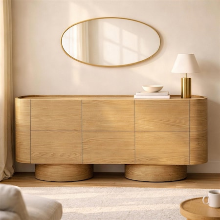 Manhattan Comfort Solis 72 in Solid Wood Sideboard in Natural (3-Door) SB1793-1