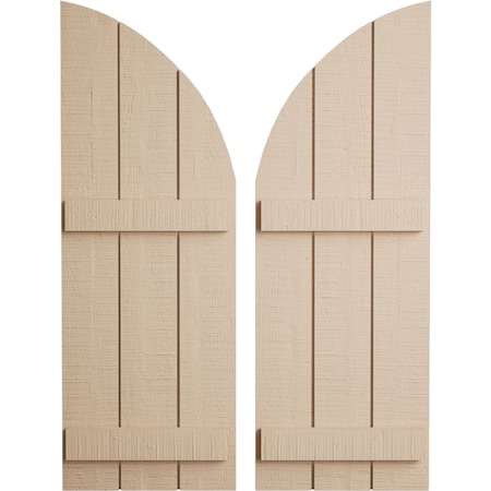 Ekena Millwork Rough Cedar 3 Board Joined Board-n-Batten w/Quarter Round Arch Top Faux Wood Shutters, 16.5"W x 72"H SHUBJQ16X72RCPR