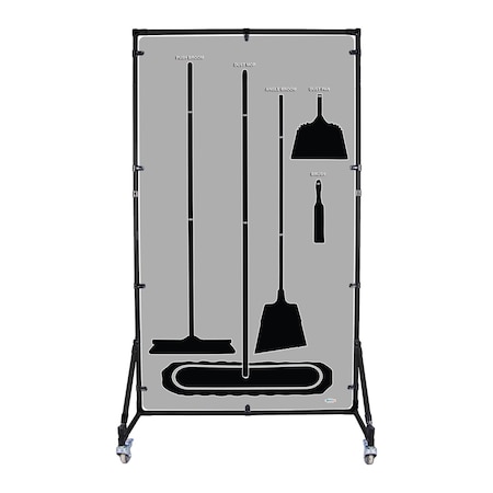 5S Supplies Housekeeping Shadow Board Broom Station V11, Gray / Black, Broom + Stand, No Text HSB-V11-GRAY/BLACK-BO-STAND-NO TEXT
