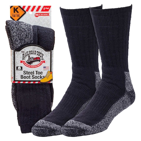 Railroad Sock King Size Steel Toe Boot Crew Socks, Cotton, Black, XL, 1PR 6124K BK