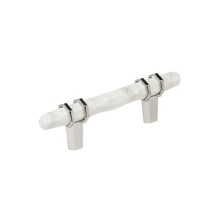 Amerock Carrione 3 inch 76mm Center-to-Center Marble White/Polished Nickel Cabinet Pull BP36639MWPN
