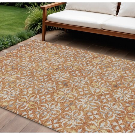 Homeroots 10' X 14' Copper Gray And Beige Floral Washable Indoor Outdoor Area Rug 595942