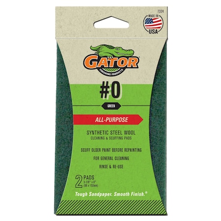 Gator Finishing 3-7/8 x 6 in. All-Purpose Synthetic Steel Wool, #0, 2PK 7324