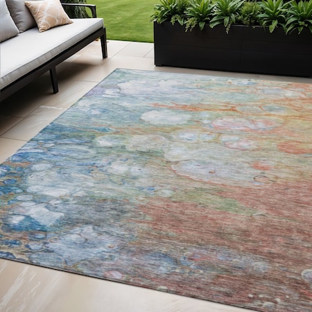 Homeroots 5' X 8' Copper Blue And Artichoke Green Abstract Washable Indoor Outdoor Area Rug 582165