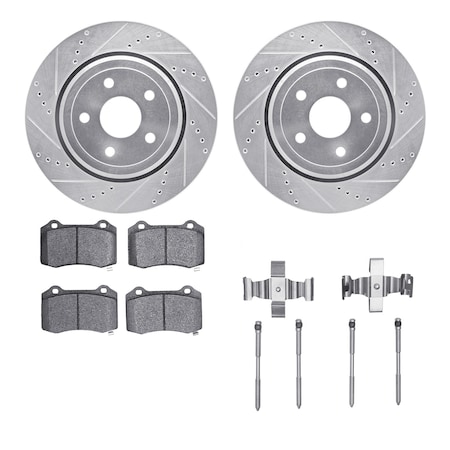 Dynamic Friction Co DFC Rotors-Drilled & Slotted-Silver w/ EURO 5000 Ceramic Brake Pads Incl Hdw 7612-42006