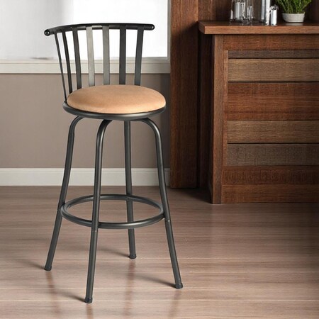 Homeroots Brown and Black Faux Leather and Metal Low Back Adjustable Height Swivel Bar Chair 610394