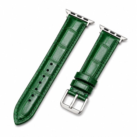 Elegani Alligator-Embossed Leather Watch Replacement Band Compatible with Apple Watch 46mm, Green LSHQ-GRN-46mm