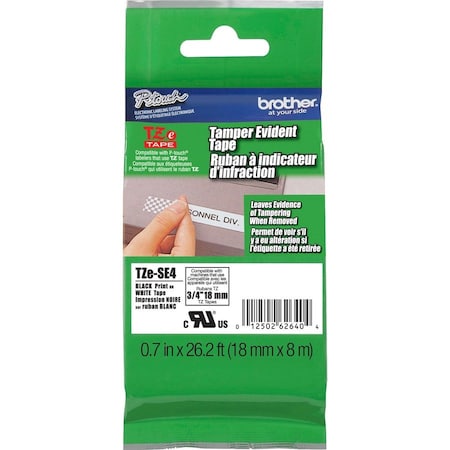Brother Tamper Evident Label, Blk/Wht, .7"x26.2ft. TZESE4G