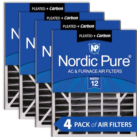 Nordic Pure 20x25x5 Plus Carbon Pleated Air Filter, High Capacity, MERV 12, 4 PK 20x25x5ABPM12C-4