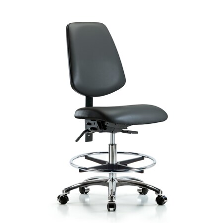 Blue Ridge Ergonomics Vinyl Chair Chrome, Med Bench, Med Back, Tilt, Foot Ring, Casters, Carbon BR-VMBCH-MB-CR-T1-A0-CF-CC-8823
