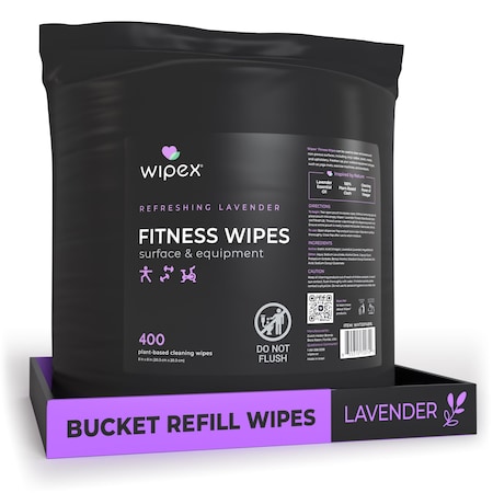 Wipex Plant-Based Fitness Wipes 400ct Refills for Bucket, Lavender, Natural Gym Equipment Wipes WX72074BRL