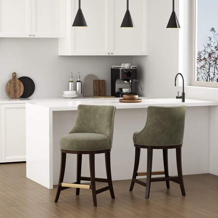 Manhattan Comfort Lucia Counter Stool in Leaf Green, 2PK 2-CS022-GR