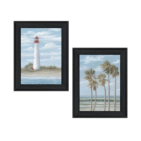 Homeroots Set Of Two Cape May Lighthouse And Palm Trees Black Framed Wall Art, 2PK 568579