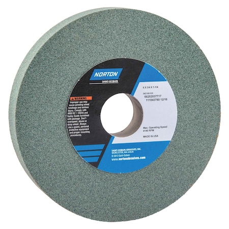 Norton 39C STRAIGHT TOOLROOM WHEEL, 6 IN DIA X 3/4 IN THK, 1 .25 CENTER HOLE, 100 66252837717