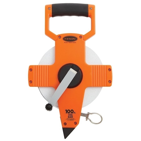 Keson Tape Measure, 100 ft L Blade, 3/8 in W Blade, Steel Blade, ABS Case, Gray Case NR18100