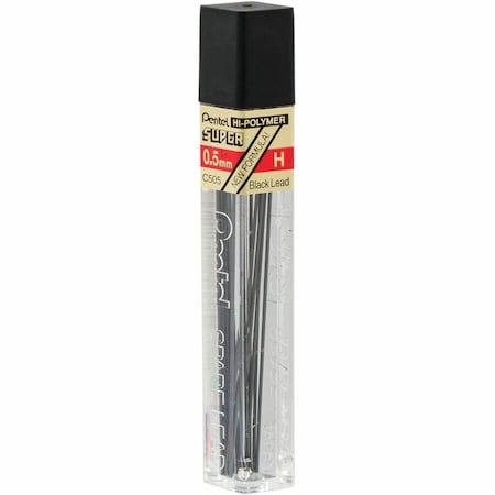 Pentel Super Hi-Polymer Lead Refills, 0.5 mm, H, Black, 12/Tube C505H