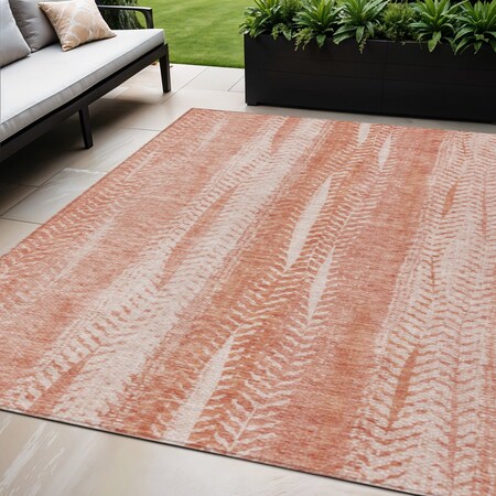 Homeroots 5' X 8' Orange And Salmon Botanical Leaves Washable Indoor Outdoor Area Rug 581973