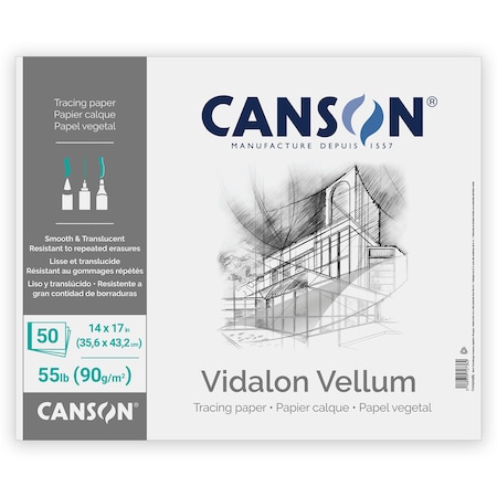 Canson Artist Series Vidalon Vellum Pad, Translucent, Foldover Binding, 50 Sheet, 14X17 inch C100510985
