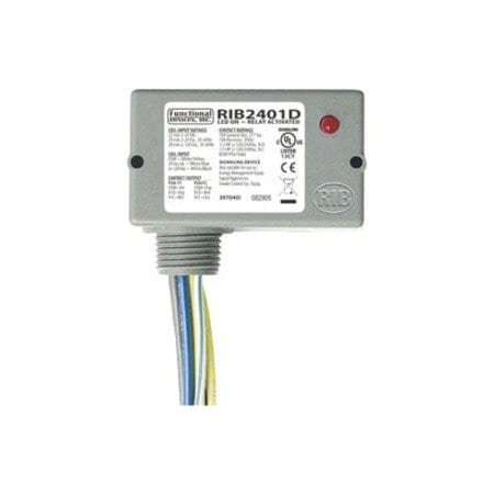 Functional Devices-Rib Enclosed Pre-Wired Relay, 10A at 30VDC, DPDT, NEMA Enclosure Type: 1 RIB2401D