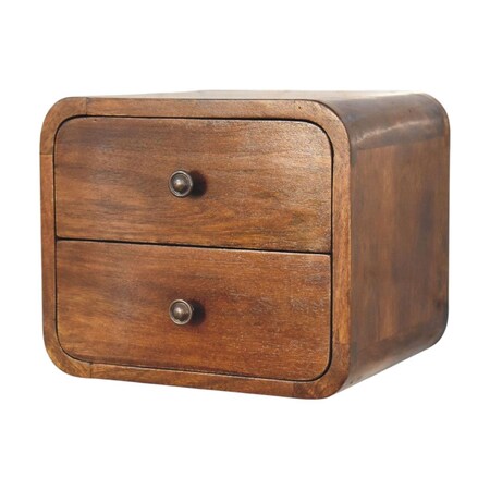 Homeroots 12" Chestnut Solid Wood Two Drawer Floating Nightstand 722554