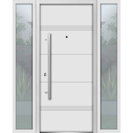 Vdomdoors Front Exterior Prehung Steel Door, Deux 1705 White Enamel, W14+36+14" x H80", Right-hand Inswing DEUX1705EXD-BEM-W14+36+14 x H80-Right-hand Inswing