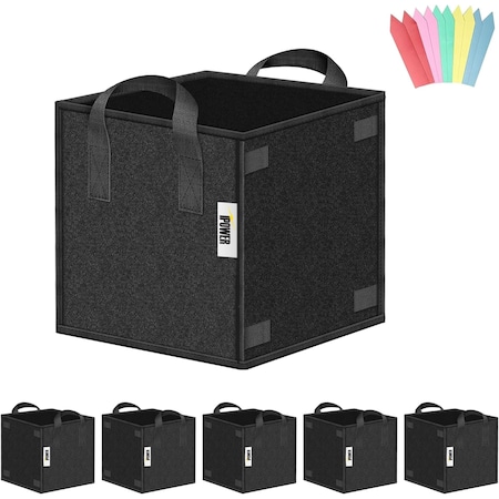 Ipower Cubic Grow Bag 3 Gallon, 5-pack, 10pcs Plant Labels, 5PK GLGROWBAGCUBIC3X5