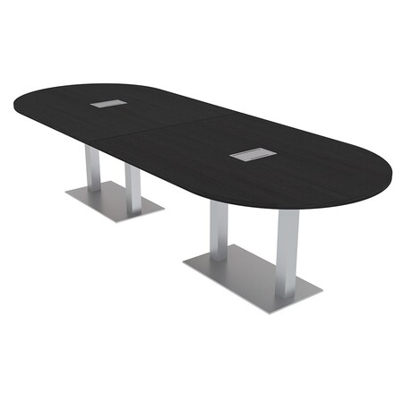 Skutchi Designs Racetrack Conference Table With Power, 48 in W, 144 in L, Black HAR-RAC-48X144-DOU-U999ST19-ESIL