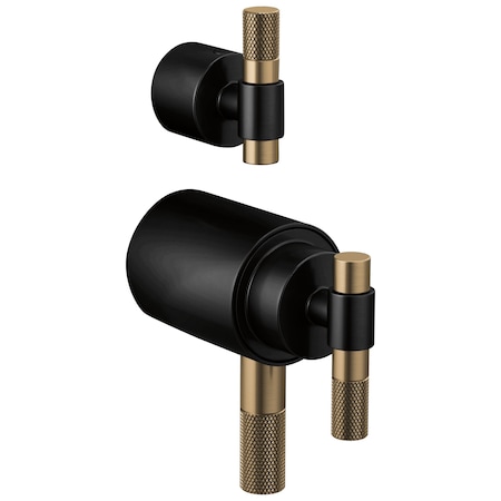 Brizo Litze Tempassure Thermostatic Valve With Diverter Trim Handle Kit, T-Lever Matte Black/Luxe Gold HL7533-BLGL