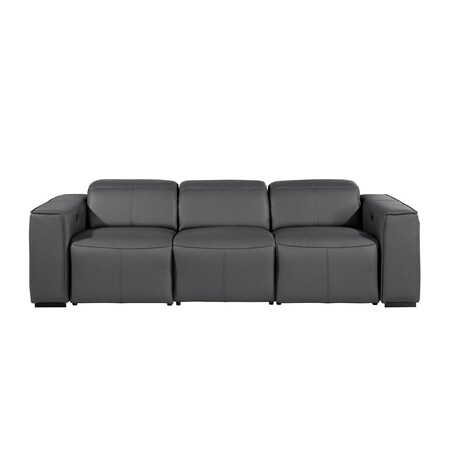 Homeroots 104" Dark Gray Top Grain Leather Reclining Metal USB Sofa 720439