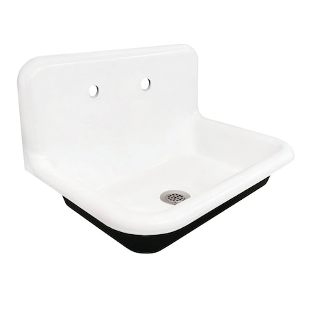 Kingston Brass 30" Cast Iron Single Bowl Wall Mount Utility Sink with Drain, White/Brushed Nickel KGCLWS3020198