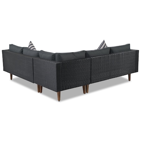 Homeroots Two Piece Outdoor Black Wicker Sectional Seating Group with Black Cushions 625676