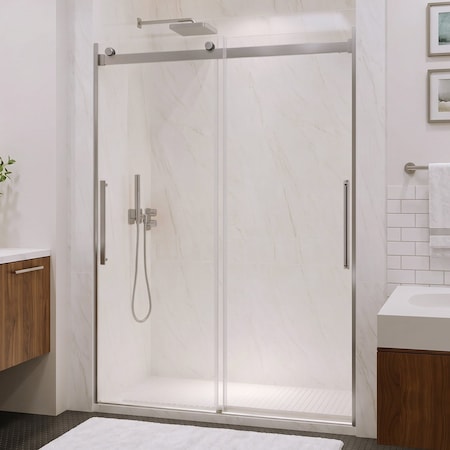 Anzzi Stellar 51 to 54 in. x 76 in. Sliding Frameless Shower Door in Brushed Nickel with Tempered Glass SD-FRLS05903BN