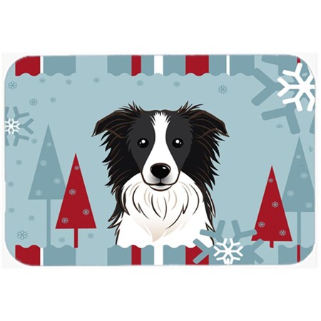 Carolines Treasures Winter Holiday Border Collie Glass Cutting Board- Large BB1737LCB