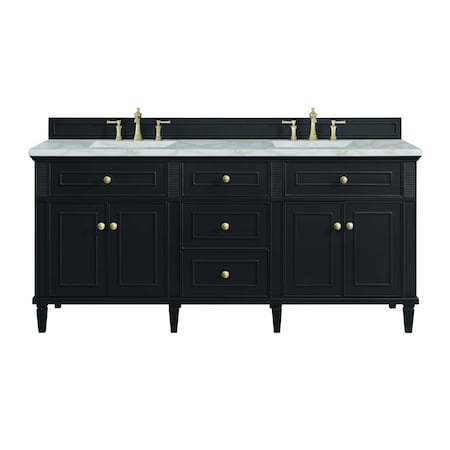 James Martin Vanities Lorelai 72in Double Vanity, Black Onyx w/ 3 CM Victorian Silver Silestone Top 424-V72-BKO-FVSL
