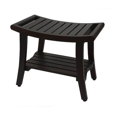 Homeroots 24" Dark Brown Freestanding Teak Shower Bench With Shelf And Handles 376681