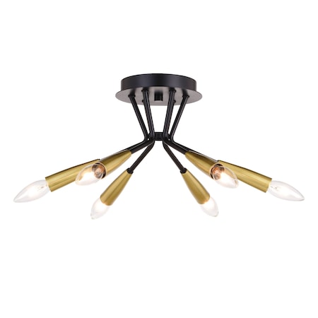 Vaxcel Ellis 16.25-in W Black and Brass Mid-Century Modern Semi Flush Mount Ceiling Light C0264