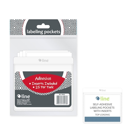 C-Line Products 3-1/2" x 2-3/4" Self-Adhesive Labeling Pockets, 25/PK, 5PK/BX, 2BX/CT 70443-BX