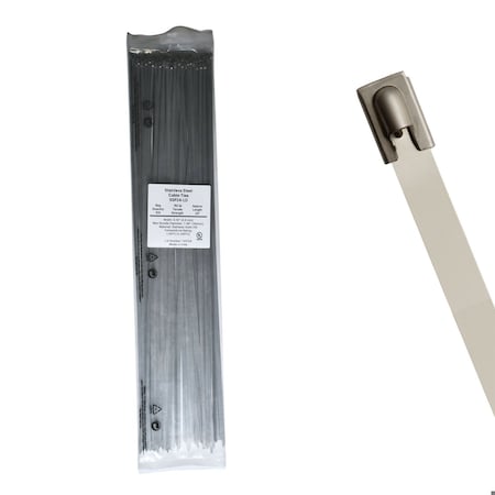Cable Ties Unlimited Cable Tie, 24 in L, 150 lb Strength, 7.1 in Max Bundle Dia, 316 Stainless Steel, Silver, 100PK SSP24-LD