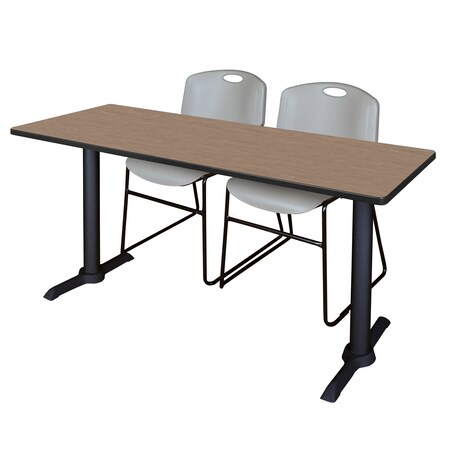 Regency Cain T-Base Training Seminar Table W/ 2 Zeng Stack Chairs, 60 in W, 24 in L, Noble Oak MTRCT6024NO44GY