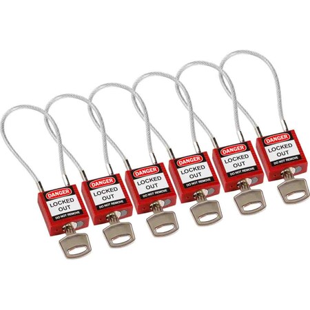 Brady Compact Nylon Padlock 4.2 in Steel Shackle KA Red with 7.87 in Cable 6PK 146128